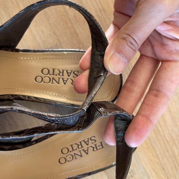 Vintage Y2K Franco Sarto Slingback Heels Brown Buckle Kitten Block Shoes 7.5M - Picture 3 of 8